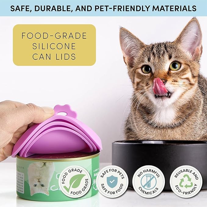 4 Pack Universal Pet Food Can Covers Lids - One fit 3 Standard Size Cans for Cats and Dogs Food Cans - Easy to Clean - Safe Silicone - Sunset Clay