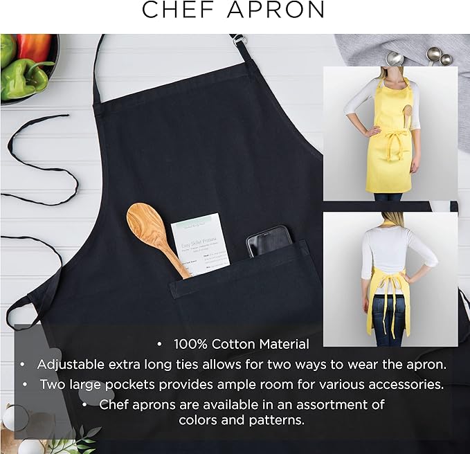 DII 100% Cotton Solid Chambray Kitchen Set, Chef Apron, Natural, 1 Piece