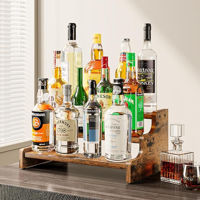 KLM 3-Tier Spice Rack, 13.8 Inch Wood Step Shelf Countertop Spice Storage Holder, Kitchen Pantry Cabinet Organizer Cupboard for Spice Bottles, Jars, Seasonings, Baking Supplies,Bathroom Organizer - Image 4