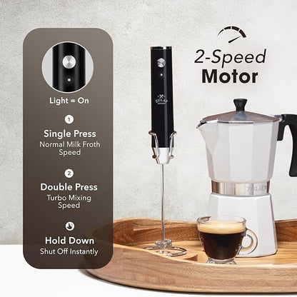 Zulay Kitchen Rechargeable Milk Frother Handheld - Lux 4 Whisks, Powerful 2-Speed Motor, Waterproof, 2000mAh Battery - Drink Mixer for Latte, Cappuccino, Matcha & Protein Powder - Jet Black - Image 4