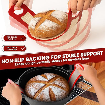 Sourdough Silicone Bread Sling for Dutch Oven, 2PCS Non-Stick Reusable Baking Mat with Long Handles, Essentials Bread Making Supplies for Dough Transfer and Loaf Pan Lifter Liner, Set 2Pcs Round - Image 6