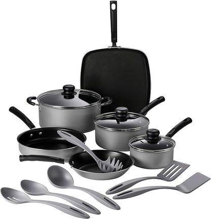 Tramontina Primaware 15-Piece Non Stick Cookware Set with Lids and Utensils, Aluminum Nonstick Pots and Pans Kitchen Set (Silver) by Tramontina