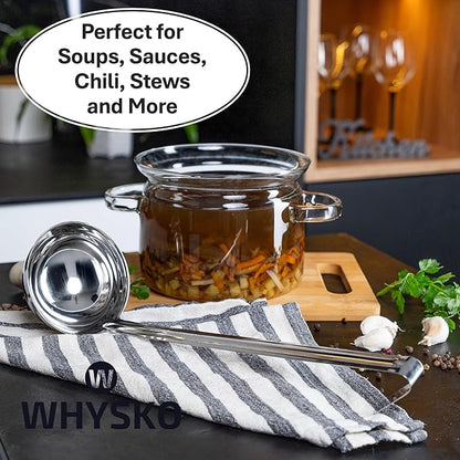 Whysko Soup Ladles Stainless Steel, 3-Pack of 8 oz. Metal Ladle Spoons, Rustproof Heat-Resistant Materials for Cooking and Serving Soups and Sauces, Commercial Grade Kitchen Essentials
