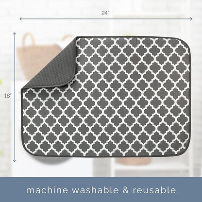 S&T INC. Dish Drying Mat XL, 18” x 24”, Absorbent Microfiber Kitchen Counter Mat, Dish Drying Pad for Dishes, Utensils, Pots and Pans, Extra Large, Pewter Grey Trellis - Image 6