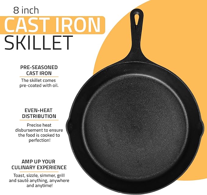 Utopia Kitchen Cast Iron Frying Pan 8 Inch, Cast Iron Chefs Pan, Pre Seasoned Skillet, Safe Grill Cookware for Indoor & Outdoor Use, Black - Image 4