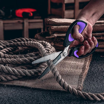 LIVINGO Heavy Duty Industrial Scissors: 10" Utility Stainless Steel Scissors all Purpose Premium Titanium Coating Forged Shop Shears for Household Pruning, Gardening, Construction, Black & Purple - Image 6