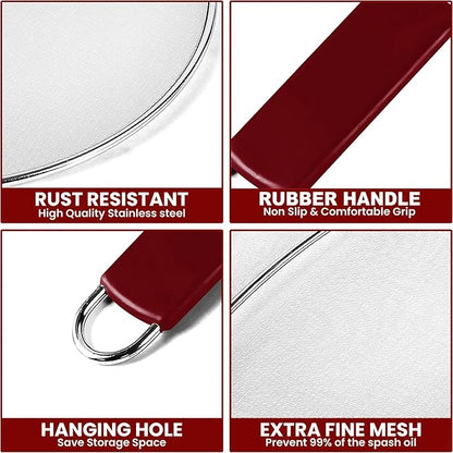 13" Grease Splatter Screen for Cooking | Stainless Steel Oil Splatter Guard and Ultra-Fine Mesh Protects Skin from Burns | TPR Tight-Grip Handle (Red) - Image 6