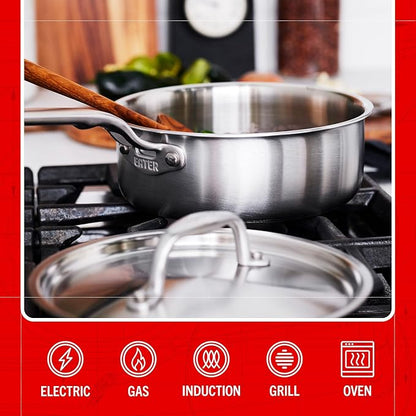 Heritage Steel x Eater 2 Quart Saucepan with Lid | Made in USA | 5-Ply Fully Clad Stainless Steel Pan | Stay Cool Handle Design | Induction Capable & Non-Toxic Cookware