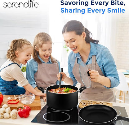 SereneLife Kitchenware Pots & Pans Basic Kitchen Cookware, Black Non-Stick Coating Inside, Heat Resistant Lacquer (15-Piece Set), One Size - Image 7