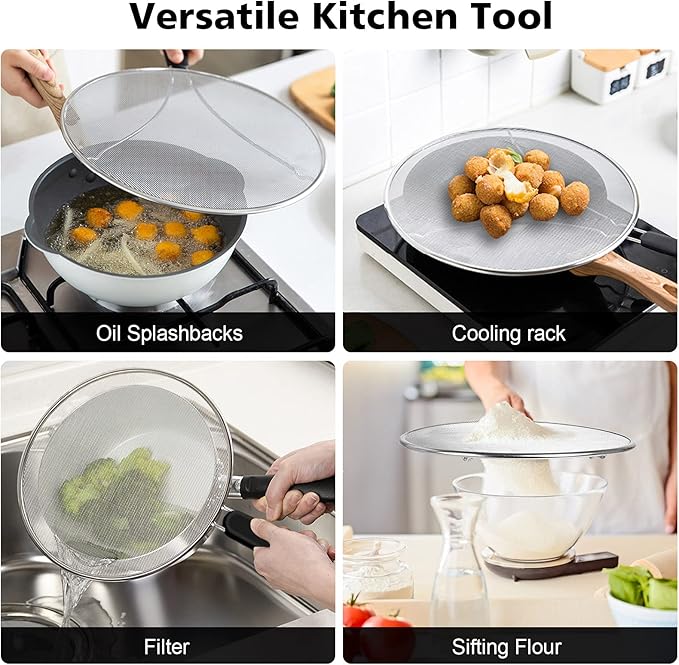 Splatter Screen for Frying Pan - 9.8" 11.4" 13" Stainless Steel Fine Mesh Grease Splatter Guard with Silicone Handle, Hot Oil Splash Guard for Cooking to Prevent Oil Splatter, Safe Cooking - Image 7