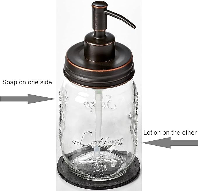 Mason Jar Soap and/or Lotion Dispenser for Hand Sanitizer, Liquid Soap or Hand/Body Lotion (Oil Rubbed Bronze, 2pk 16oz)