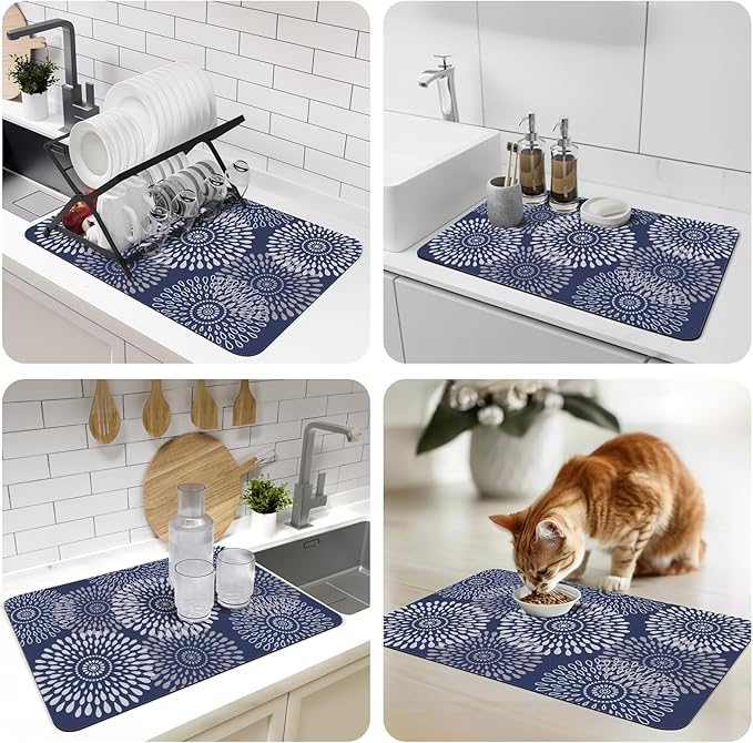 LuxStep Dish Drying Mat Super Absorbent Kitchen Counter Mat Rubber Backing Draining Mat Easy to Clean Kitchen Accessories Dish Rack Pad for Dishes, Utensils, Countertops, Sinks 16" x 24" Blue - Image 7