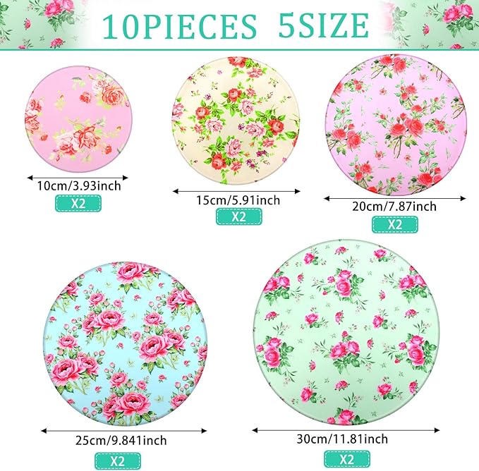 Patelai 10 Pcs Bowl Covers Reusable in 5 Size Stretch Cloth Fabric Elastic Food Storage Bowl Covers Bread Sourdough Lids for Proofing Food Fruits Leftover(Red, Pink, Green,Floral Style) - Image 2
