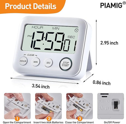 Digital Kitchen Timer Alarm Clock for Cooking, Large LCD Display Multi-Function, Strong Magnetic with Loud Alarm, Digital Timer for Kids,Teachers,Classroom, Exercise or Work (White)