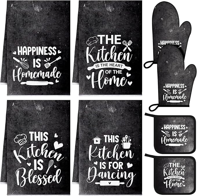 Leinuosen 8 Pcs Kitchen Towels and Oven Mitts Sets Pot Holders Dishcloths Set Kitchen Decorative Accessories Absorbent Potholders Heat Resistant for Chef Baking Cooking by Leinuosen