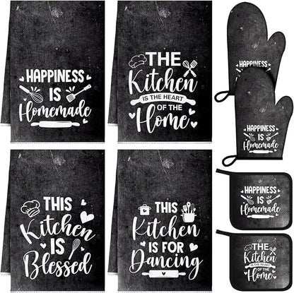 Leinuosen 8 Pcs Kitchen Towels and Oven Mitts Sets Pot Holders Dishcloths Set Kitchen Decorative Accessories Absorbent Potholders Heat Resistant for Chef Baking Cooking by Leinuosen