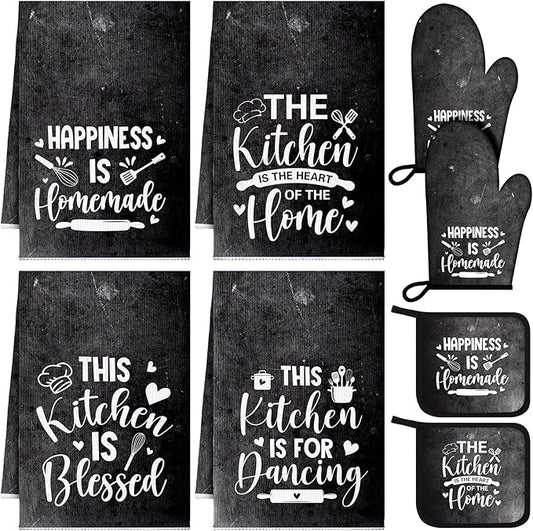 Leinuosen 8 Pcs Kitchen Towels and Oven Mitts Sets Pot Holders Dishcloths Set Kitchen Decorative Accessories Absorbent Potholders Heat Resistant for Chef Baking Cooking by Leinuosen