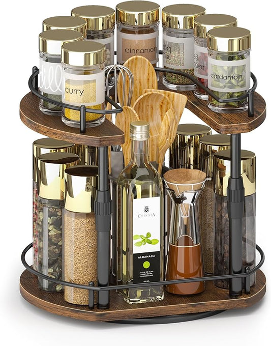 Across-Star Lazy-Susan-Spice-Rack -Organizer For Cabinet With Adjustable Height, 12 inch Rotating Seasoning Holder Spice Organization For Pantry, 2-Tier Kitchen Counter Shelf Countertop Organizer by Acorss-Star