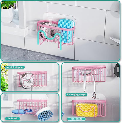 HapiRm Sponge Holder for Kitchen Sink - Sink Caddy with Unique M-Shaped, 2 Installation Methods Kitchen Organizer, Rustproof Stainless Steel Sponge Caddy - Pink - Image 2