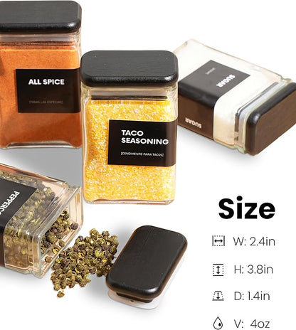 APT 1101 Glass Storage Jars with Bamboo Lid, glass canisters with airtight lids, Clear jars with lids for Spice, Cookie, Candy, Tea, Coffee Bean and Rice (Black, Spice Jar Set (4 oz, set of 12)) - Image 7