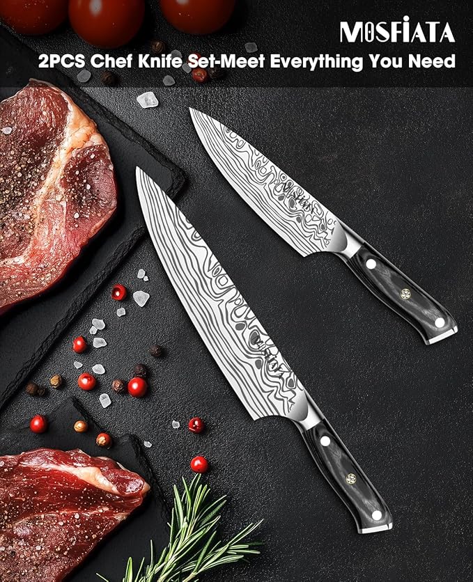 MOSFiATA 2Pcs Chef Knife Set, Sharp Kitchen Knife High Carbon German EN1.4116 Stainless Steel Cooking Knife, 9"&6" Chopping Knife Kitchen Knives Set with Ergonomic Handle, Gift Box - Image 5