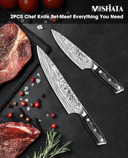 MOSFiATA 2Pcs Chef Knife Set, Sharp Kitchen Knife High Carbon German EN1.4116 Stainless Steel Cooking Knife, 9"&6" Chopping Knife Kitchen Knives Set with Ergonomic Handle, Gift Box - Image 5