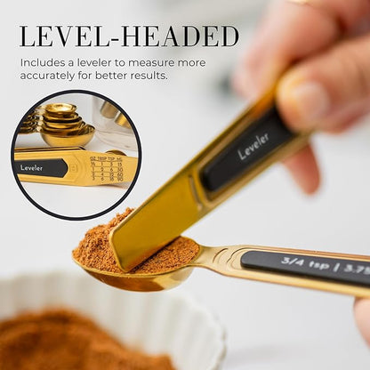 Gold Magnetic Measuring Spoons with Leveler - Featuring 8-Piece Upgraded Style, Dual-Sided, Stackable, Stainless Steel Gold Measuring Spoons Set - Fits in Spice Jars, Luxury Kitchen Accessories - Image 7