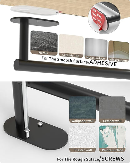 Paper Towel Holder Under Cabinet, Self Adhesive or Wall Mounted SUS304 Stainless Steel Paper Towel Holder for Kitchen, Bathroom(2 Towel Hooks, Matte Black) - Image 6