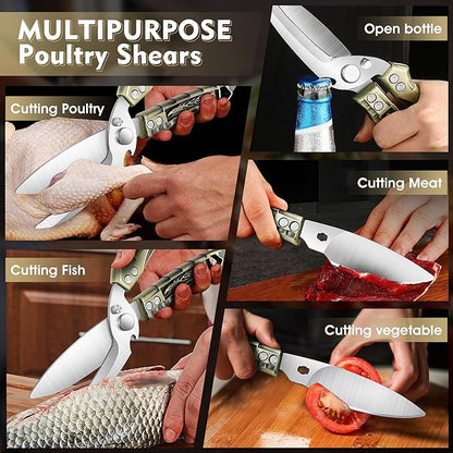 Dream Reach Kitchen Poultry Shears - Heavy Duty Detachable Cooking Scissors with Serrated Edge for Chicken, Meat, Turkey, Green Kitchen Shears for Thansgiving Gift