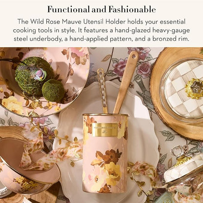 MACKENZIE-CHILDS Enamel Utensil Holder, Stylish Kitchen Countertop Organizer, Wild Rose Mauve - Image 2