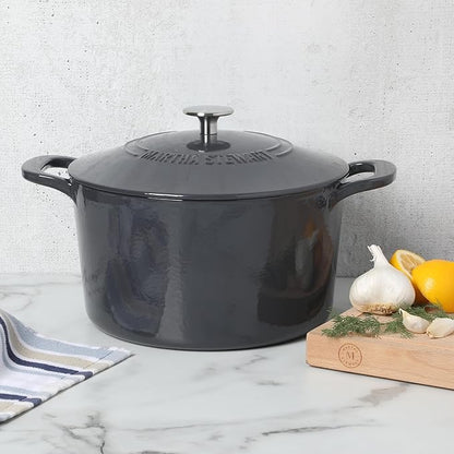 Martha Stewart Gatwick 7 QT Enamel Cast Iron Dutch Oven – Gray, Durable Heavy-Duty Dutch Oven for Slow Cooking, Braising, and Baking - Image 3