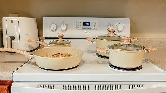 MAISON ARTS Pots and Pans Set Non Stick, Kitchen Cookware Sets Nonstick, 12 Piece Granite Cooking Pot and Pan for Induction, Stovetop, Beige - Image 7