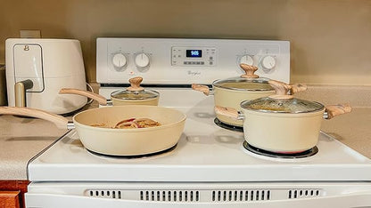 MAISON ARTS Pots and Pans Set Non Stick, Kitchen Cookware Sets Nonstick, 12 Piece Granite Cooking Pot and Pan for Induction, Stovetop, Beige - Image 7