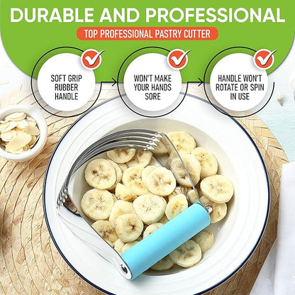 Spring Chef Large Dough Blender For Baking, Dishwasher Safe Dough Cutter Tool, Stainless Steel Pastry Cutter Tool with Sharp Blades, Manual Pastry Blender for Easy Mixing - Aqua Sky - Image 5
