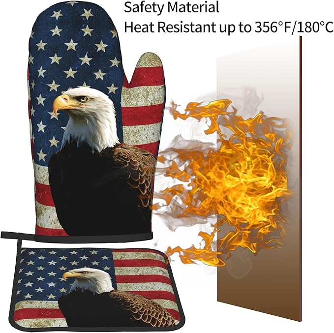 Patriots Oven Mitts - Rustic American Flag Kitchen Mitts Pot Holders Patriotic Hot Mitts 4th of July Hot Pads Sets of 2 for Cooking Baking Grilling - Image 5