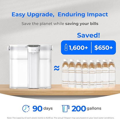 Waterdrop ED02W Compact Electric Water Filter Pitcher, 200-Gallon Rechargeable Instant Powerful Dispenser, NSF/ANSI 42&53&401&372, Reduce PFOA/PFOS, Lead, Chlorine, 14-Cup, NOT Reduce TDS, White