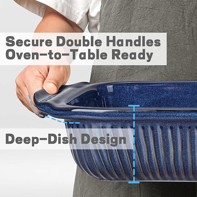 Artena Casserole Dishes For Oven, Ceramic Baking Dish, Large Lasagna Pan With Handles, Baking Pan Casserole Dish, Rectangular Bakeware Deep, Set Of 3 (5.1Qt/2.3Qt/1.1Qt) (Blue - Baking Dish With Rack) - Image 3