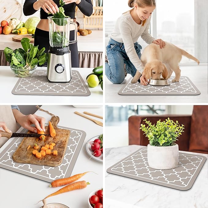 WISELIFE Dish Drying Mat Super Absorbent Drying Mat Large Dish Drying Mats for Kitchen Counter Easy Clean Dish Mat Kitchen Drying Mat15"x 18" Stylish Khaki - Image 6