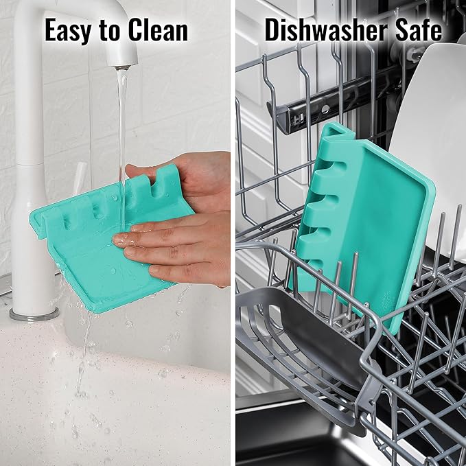 Zulay Kitchen Silicone Utensil Rest with Drip Pad for Multiple Utensils - BPA-Free, Heat-Resistant Spoon Rest & Spoon Holder for Stove Top - Kitchen Utensil Holder for Ladles & Tongs - Aqua - Image 6