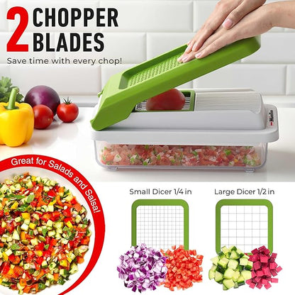 Mueller Vegetable Chopper, Mandoline Slicer, Food Veggie Chopper, Cheese Grater, Onion Vegetable Cutter with Container, Dicer, Kitchen Gadgets & Essentials, White Sand/Green - Image 4