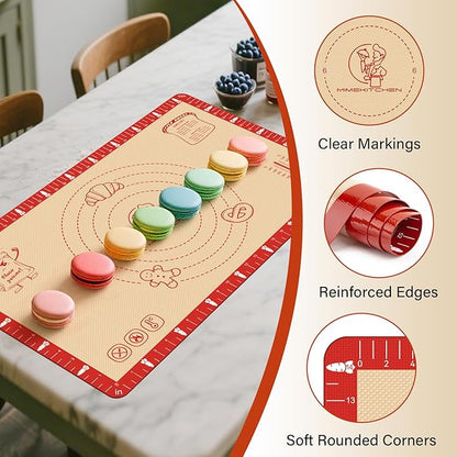 Non-Slip Silicone Baking Mat - 20x28 inch Extra Thick Pastry Mat with Measurements for Sourdough, Macarons, Bread, Pizza, Dough Rolling, Kneading, Oven Mat Heat Resistant to 480°F for Baker