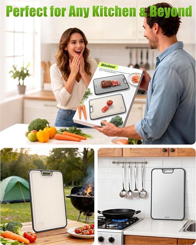Stainless Steel Cutting Boards for Kitchen, Non Toxic 2-in-1 Cutting Board Double Sided, Food Grade Chopping Boards for Fresh Meat Vegetable, Easy to Clean Large Size 16”×11” - Image 8