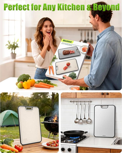 Stainless Steel Cutting Boards for Kitchen, Non Toxic 2-in-1 Cutting Board Double Sided, Food Grade Chopping Boards for Fresh Meat Vegetable, Easy to Clean Large Size 16”×11” - Image 8