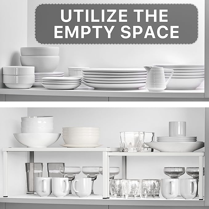 Simple Houseware Expandable Stackable Kitchen Counter Shelf Organizer, White, Metal Top, 11.25"L x 7.9"W x 5.4"H - Image 5