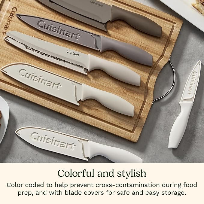 Cuisinart Advantage 12-Piece Kitchen Knife Set, Professional-Quality Nonstick Coated Stainless Steel Knives with Covers, Nonstick Color Coating for Easy Slicing, Ergonomic Handles, G1022-12N - Image 4