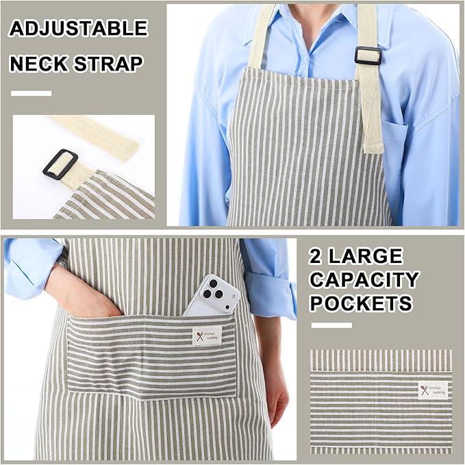 Janmercy 24 Pcs Aprons for Women Men with 2 Pockets Linen Cooking Kitchen Apron Adjustable Bib Chef Apron Bulk Aprons Unisex