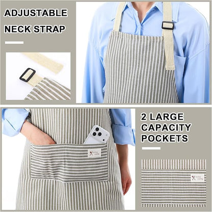 Janmercy 24 Pcs Aprons for Women Men with 2 Pockets Linen Cooking Kitchen Apron Adjustable Bib Chef Apron Bulk Aprons Unisex