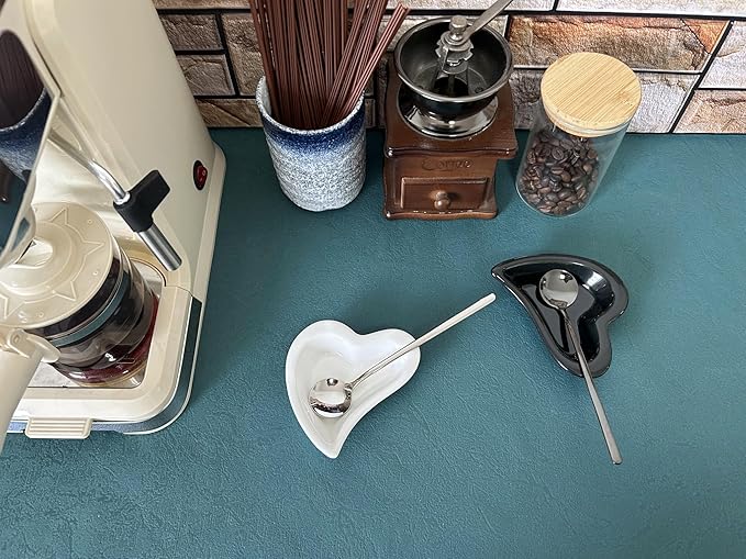 Coffee & Tea Spoon and Rest Set for Coffee Bar Accessories, Heart Cute Mini & Small Coffee Spoon Rest & Holder for Coffee Station & Bar, Teaspoon Rest & Holder (White Rest with Silver Spoon*2) - Image 2