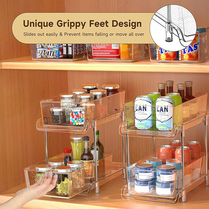 HIHEGD 2 Tier Bathroom Storage With Dividers, Clear Under Sink Pull Out Organizer for Kitchen Pantry, Medicine Cabinet - Image 7