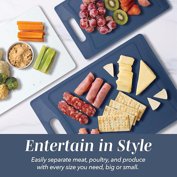 COOK WITH COLOR Non-Slip Cutting Board Set – Kitchen Essentials with Easy Grip Handle for Meat, Veggies, and Fruits, 3 Cutting Boards, Blue and White Marble - Image 6